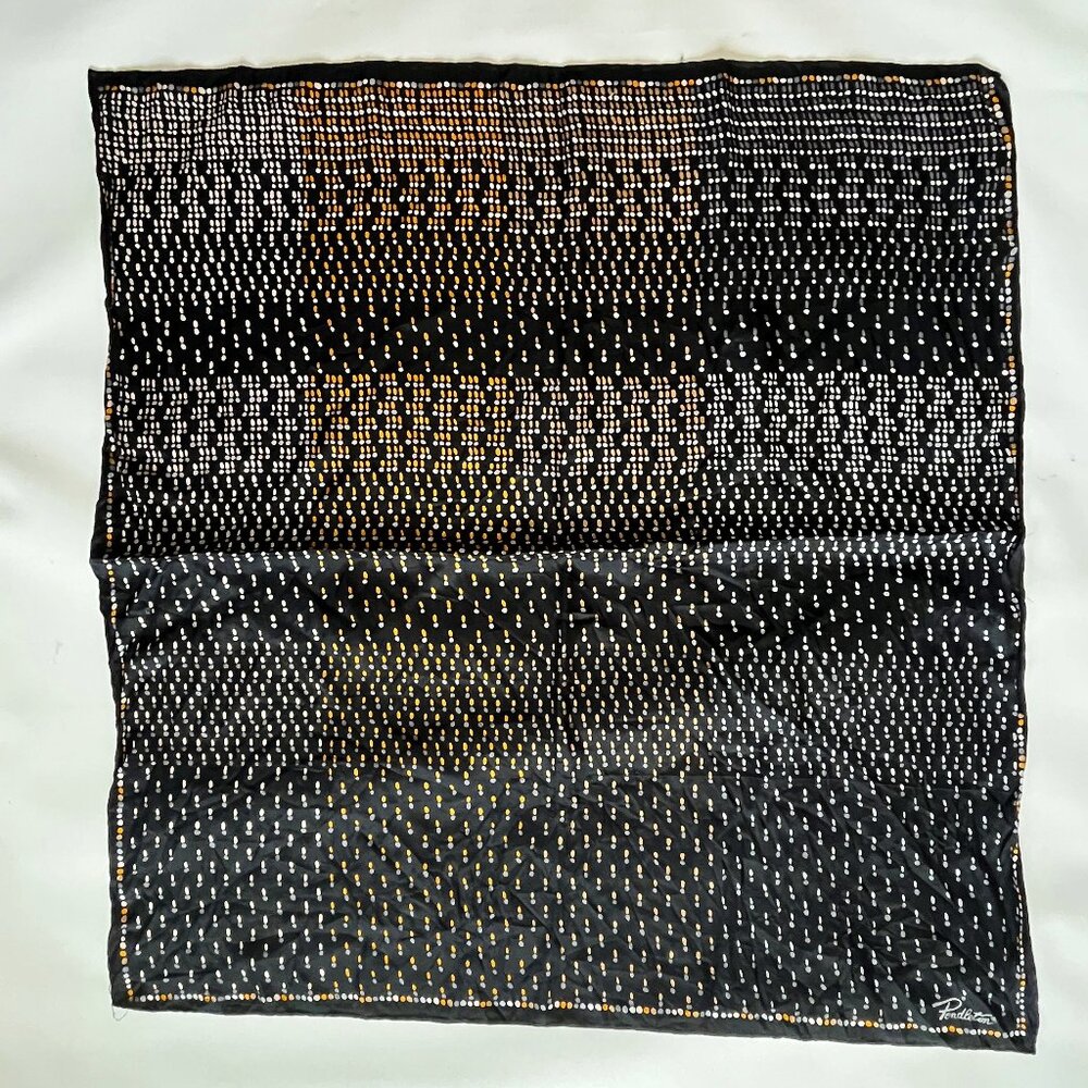 PENDLETON Black & Orange Dotted Print Square Silk Scarf
